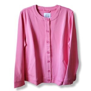 Isaac Mizrahi Peony Pink Zip Jacket Blazer L Classic Career Casual Statement NEW